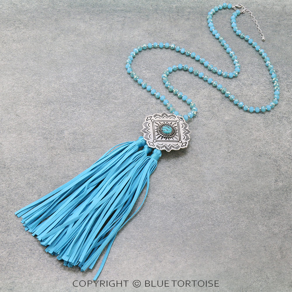 Western Concho with Tassel Glass Bead Necklace