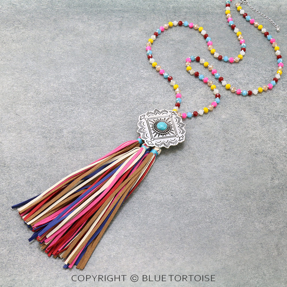 Western Concho with Tassel Glass Bead Necklace