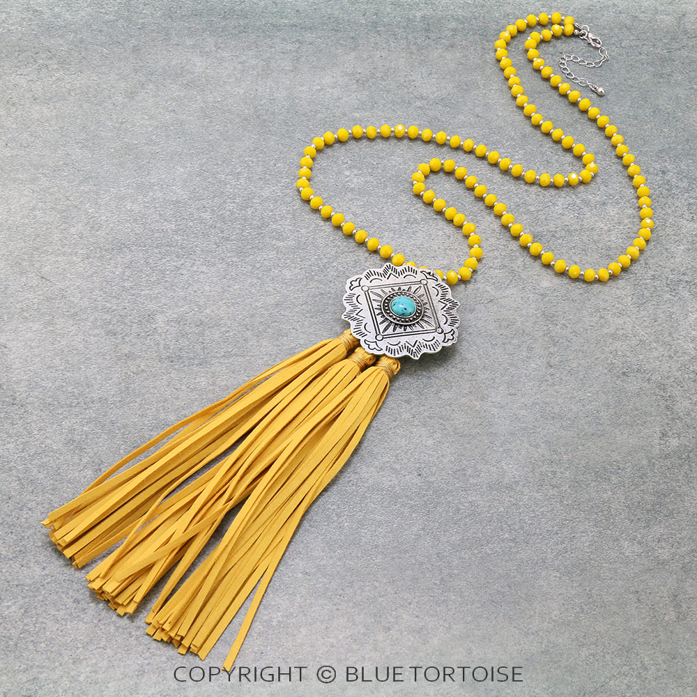 Western Concho with Tassel Glass Bead Necklace