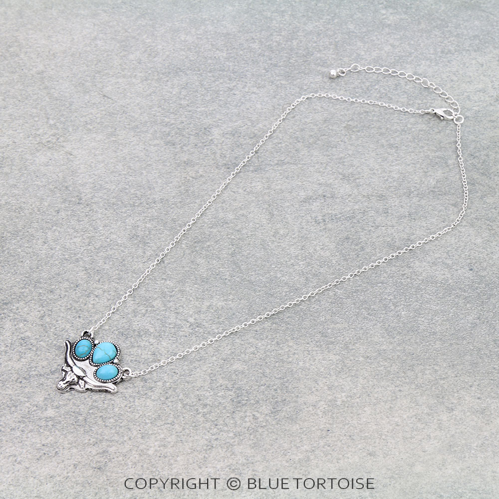 Western Steer Skull Stone Necklace