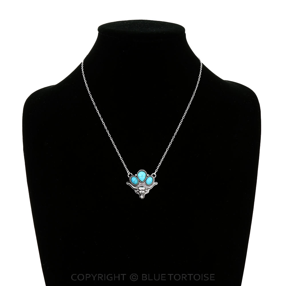Western Steer Skull Stone Necklace - Image 2