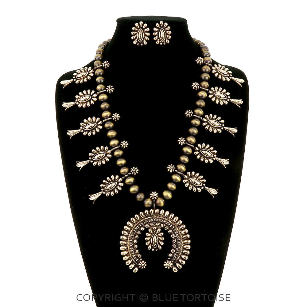 Western Concho Squash Blossom Necklace Set - Image 2