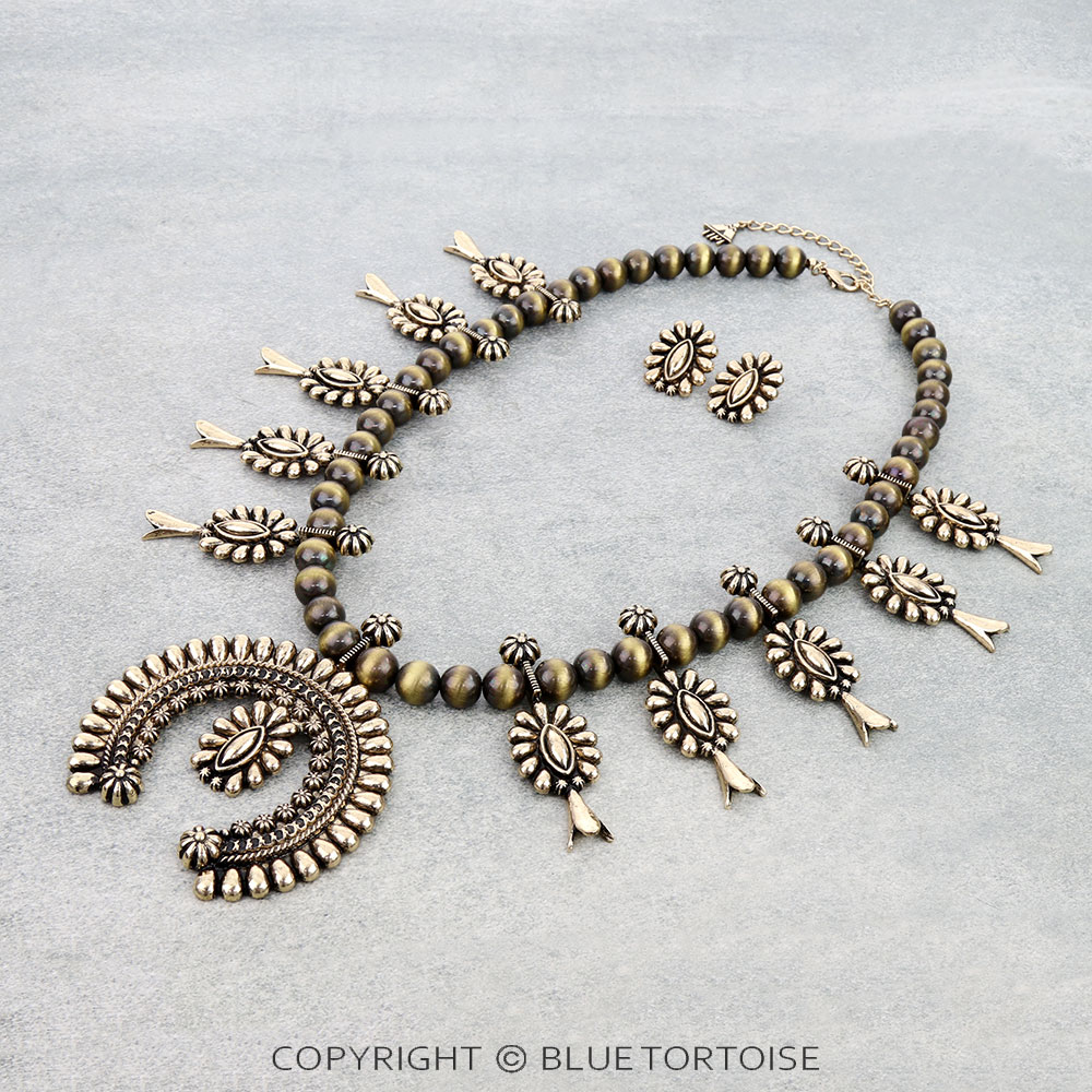 Western Concho Squash Blossom Necklace Set