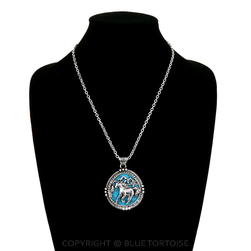 Western Horse Cutout Round Necklace - Image 2