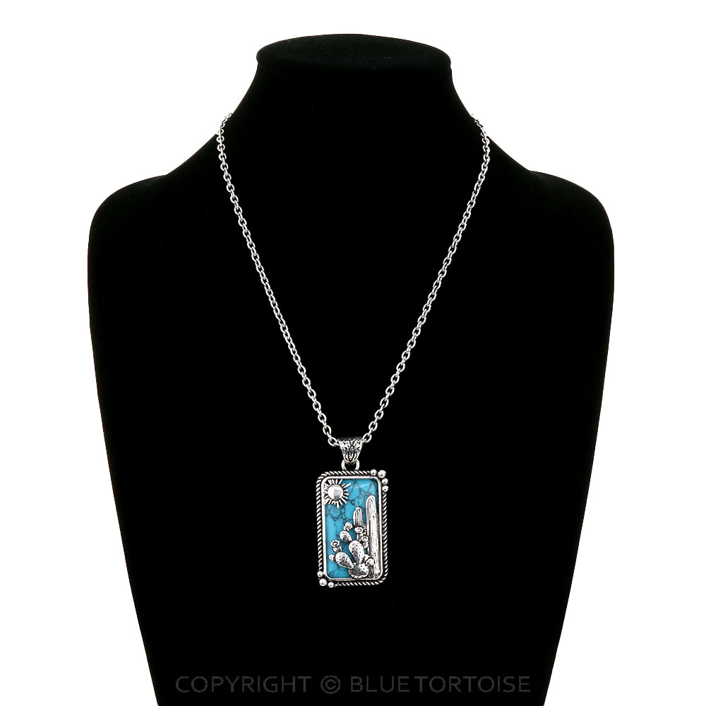 Western Cactus Cutout Rectangle Necklace - Image 2