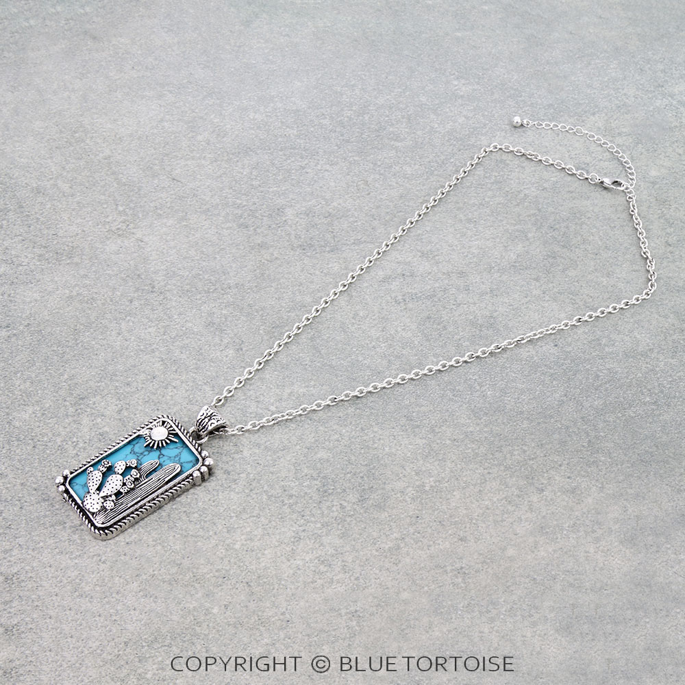 Western Cactus Cutout Rectangle Necklace