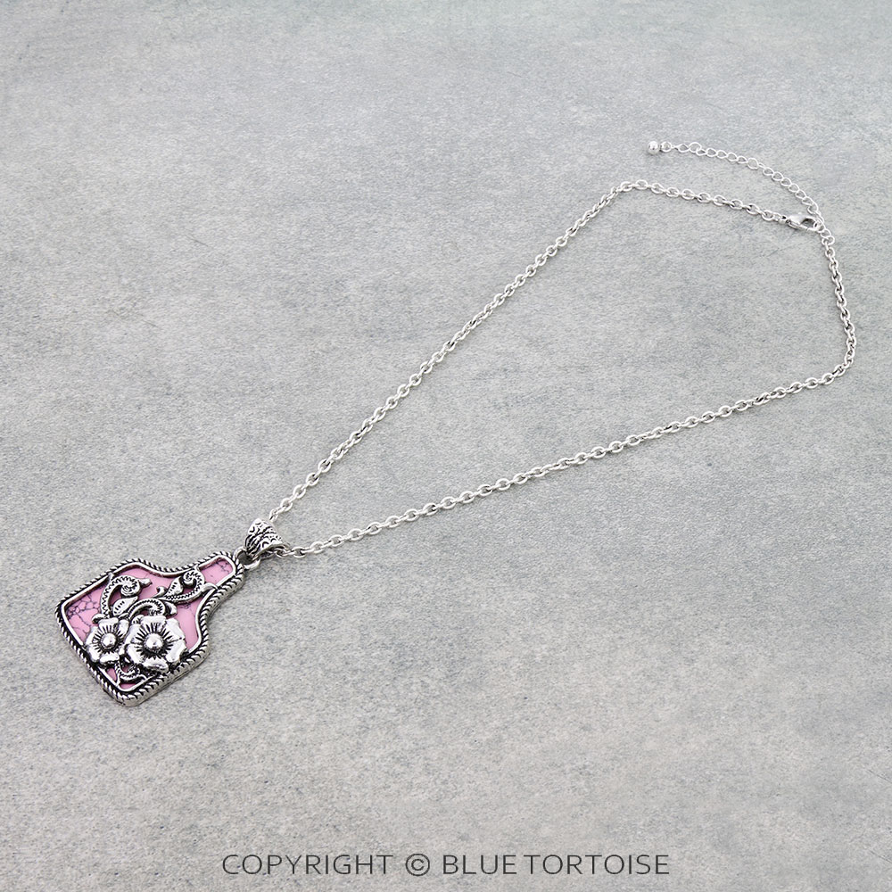 Western Flower Cutout Ear Tag Necklace