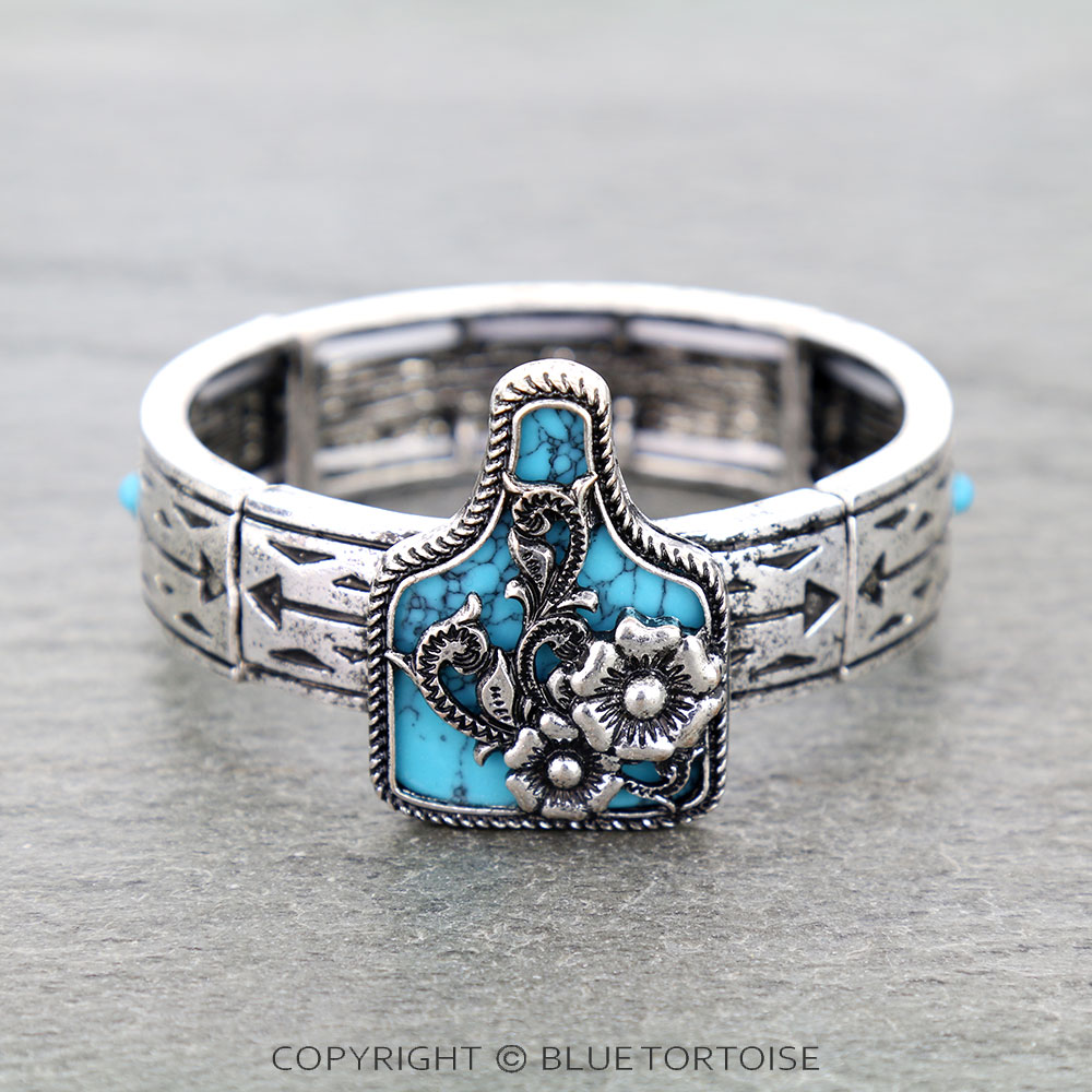 Western Flower Cutout Ear Tag Stretch Bracelet