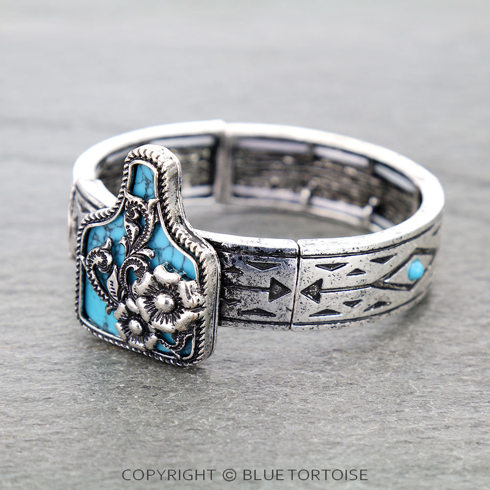 Western Flower Cutout Ear Tag Stretch Bracelet - Image 2