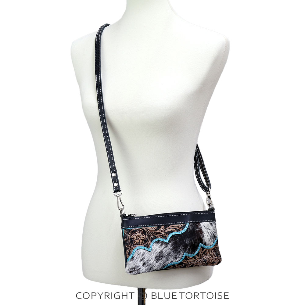 Western Genuine Cowhide Leather Clutch - Floral Pattern - Image 3
