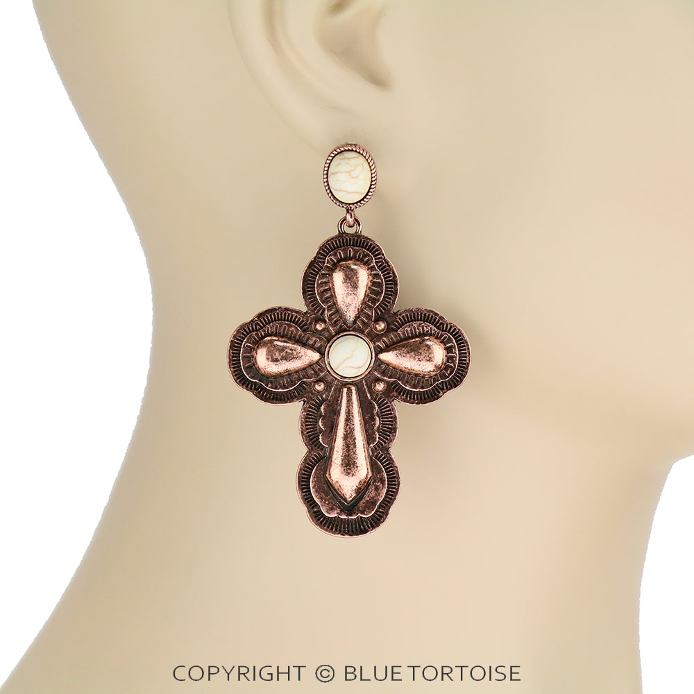Western Cross Stone Stud Earrings - Image 2