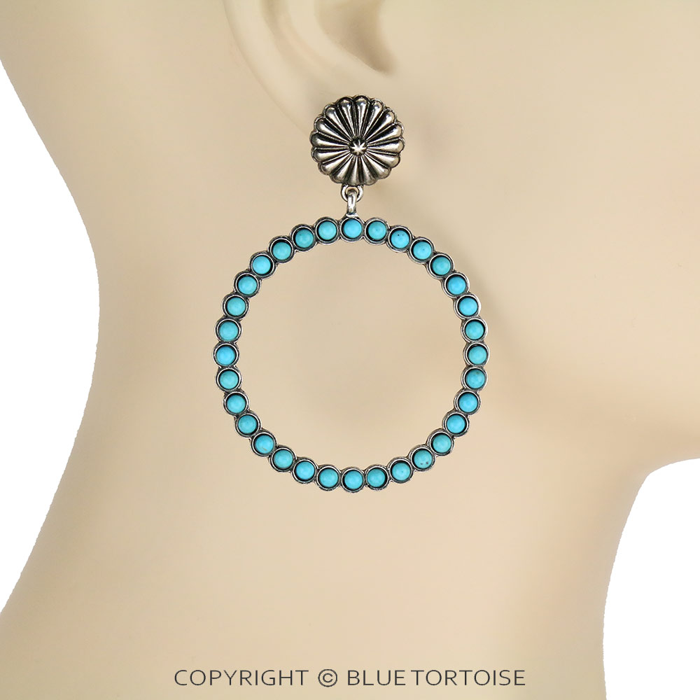 Western Round Stone Stud Earrings - Image 2