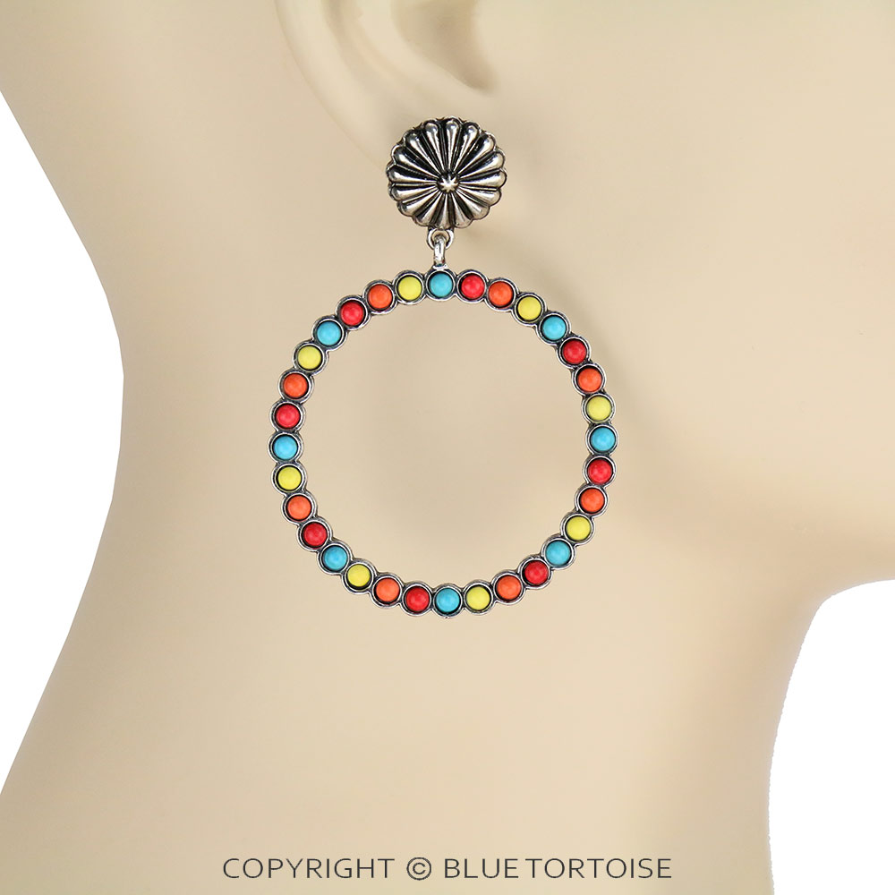 Western Round Stone Stud Earrings - Image 2