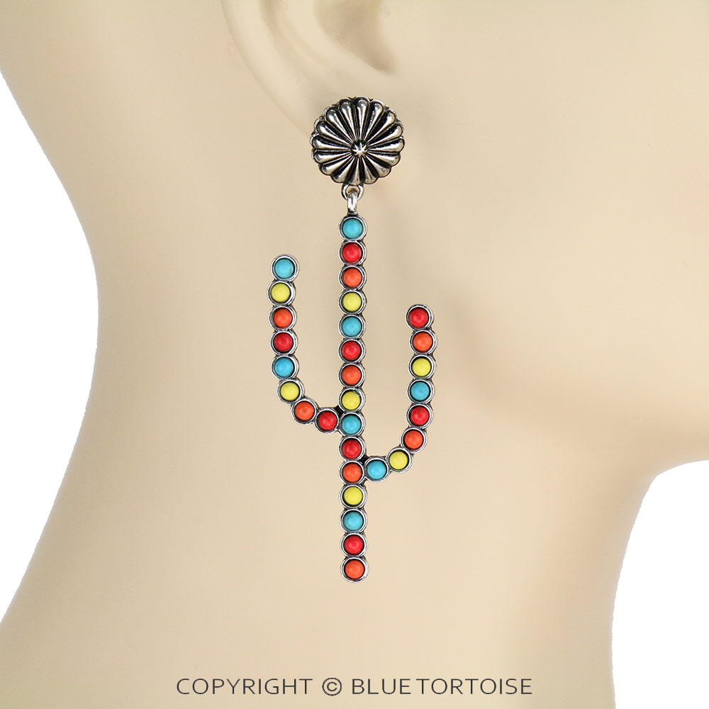 Western Cactus Stone Stud Earrings - Image 2