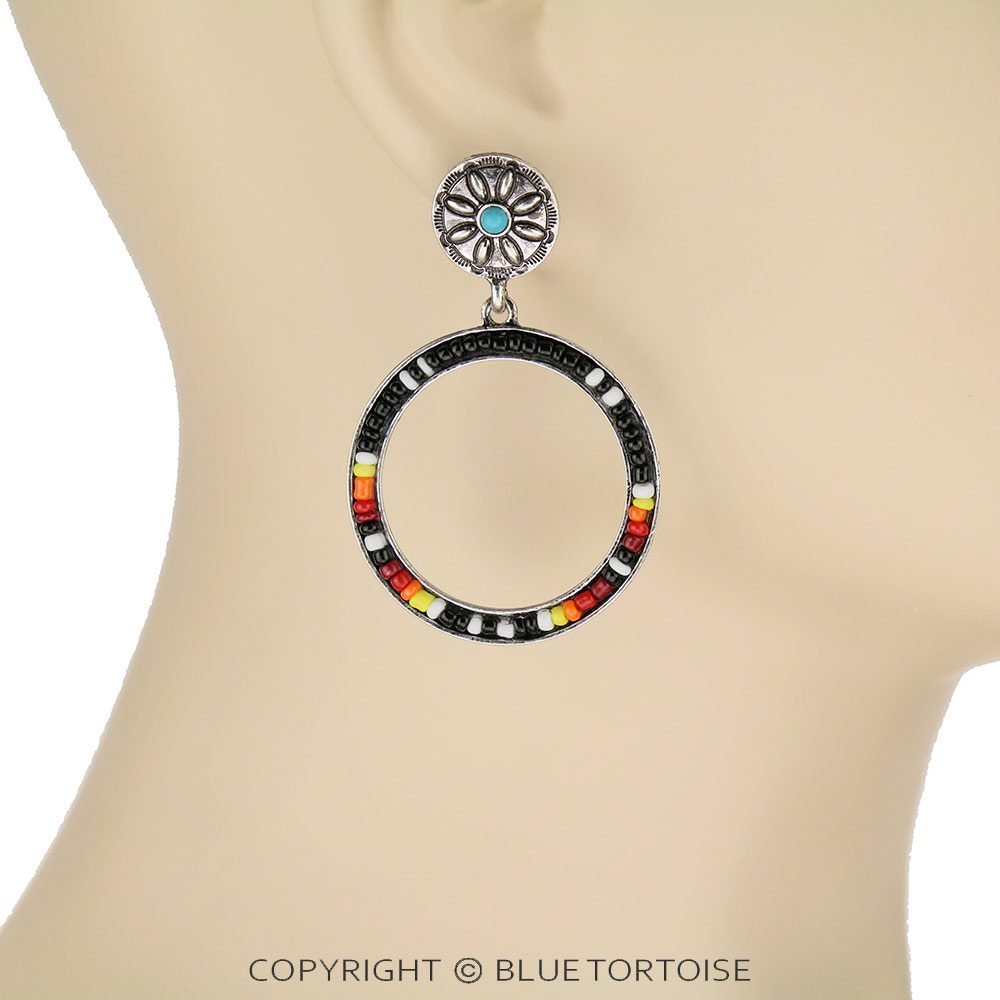 Western Round Seed Bead Stud Earrings - Image 2