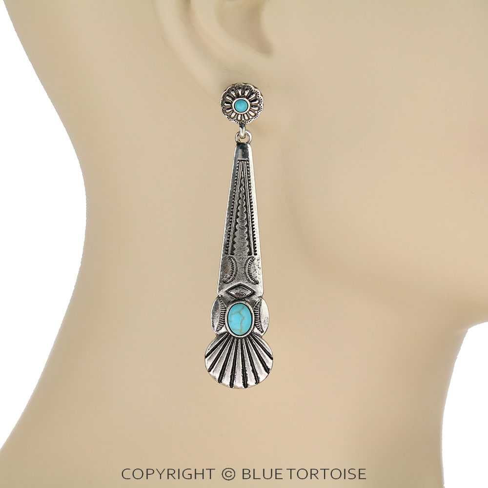 Western Concho Long Stud Earrings - Image 2
