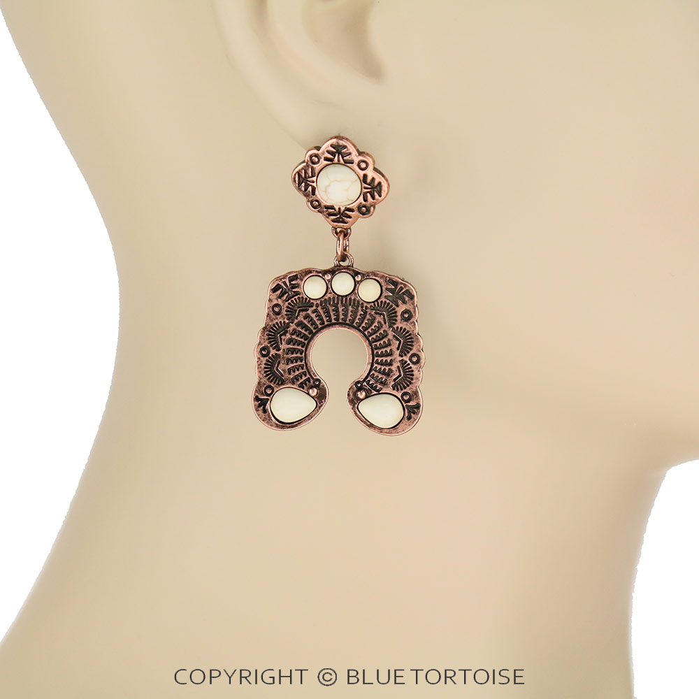 Western Squash Blossom Stone Stud Earrings - Image 2