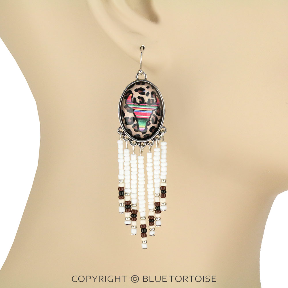 Longhorn Bubble with Seed Beads Tassel Dangle Earrings - Image 2
