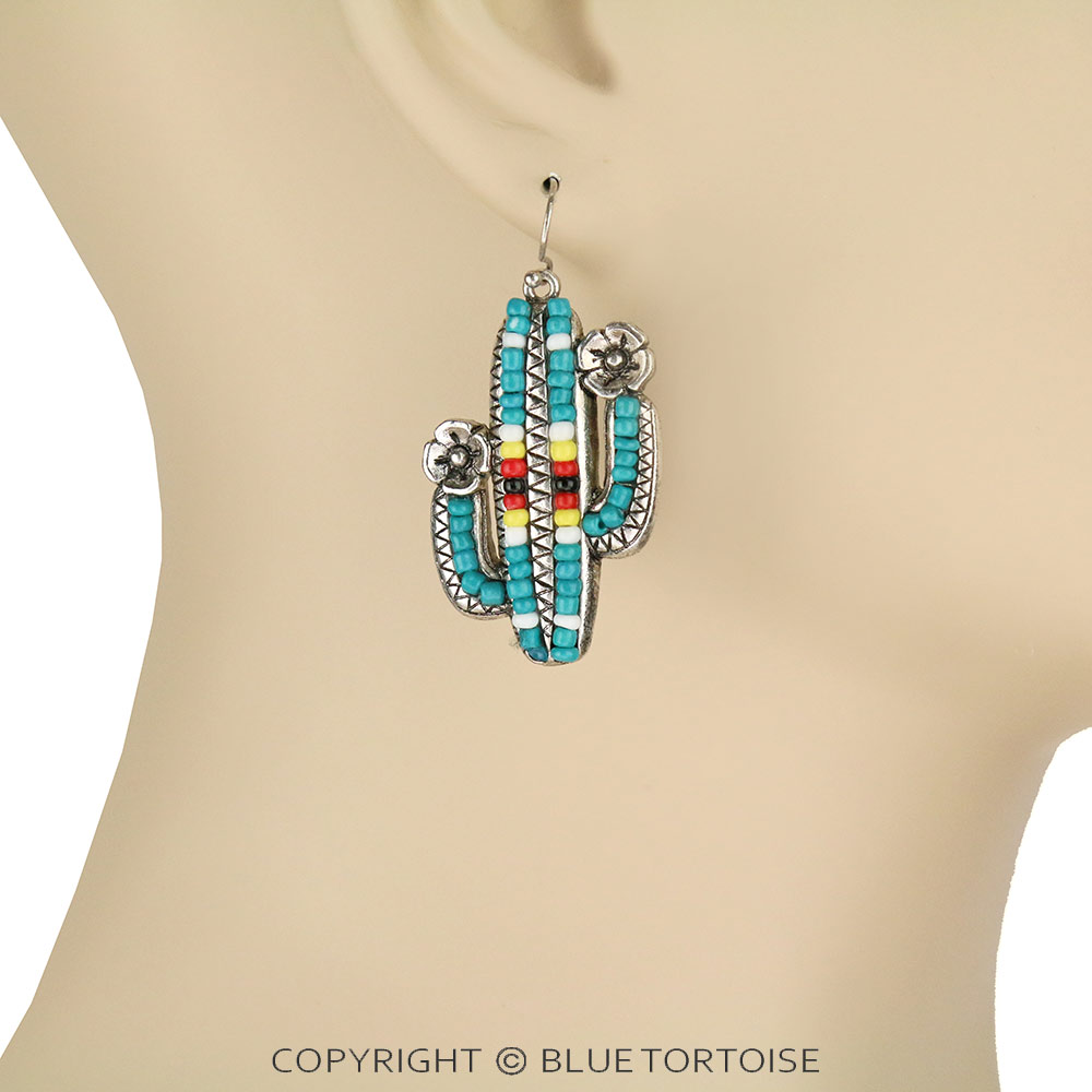 Western Cactus Seed Bead Dangle Earrings - Image 2