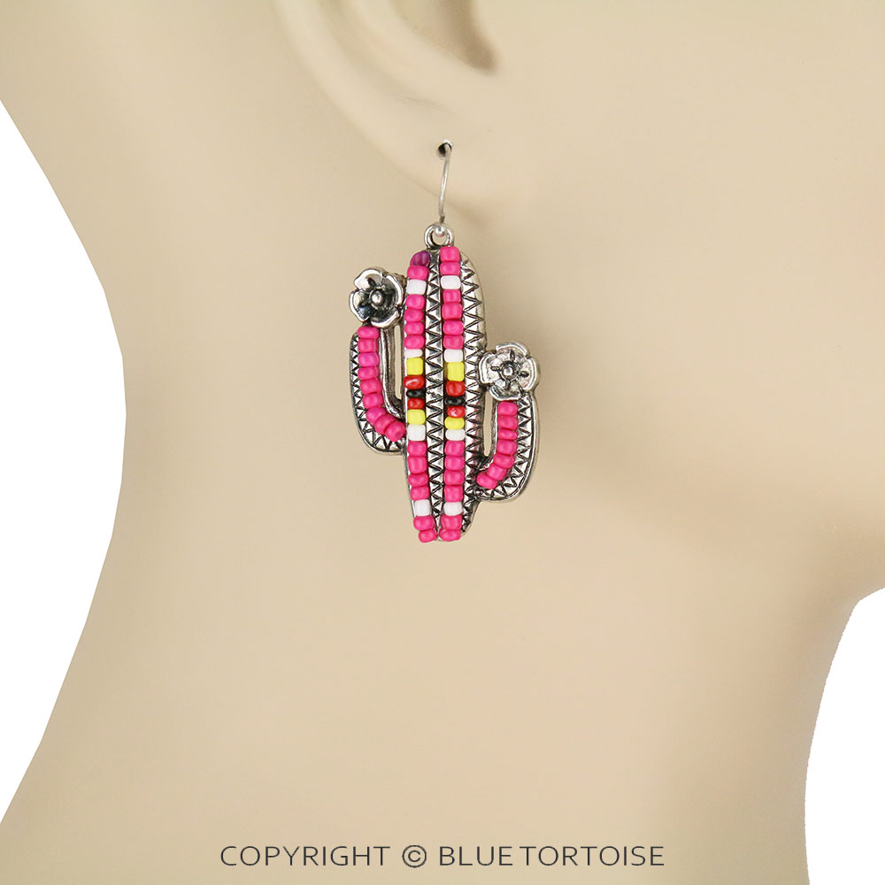 Western Cactus Seed Bead Dangle Earrings - Image 2
