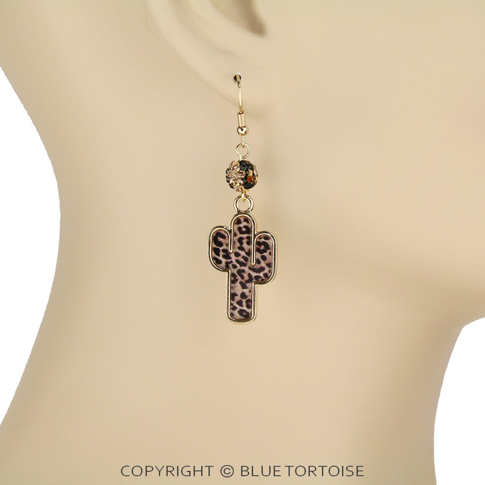 Leopard Cactus Dangle Earrings - Image 2