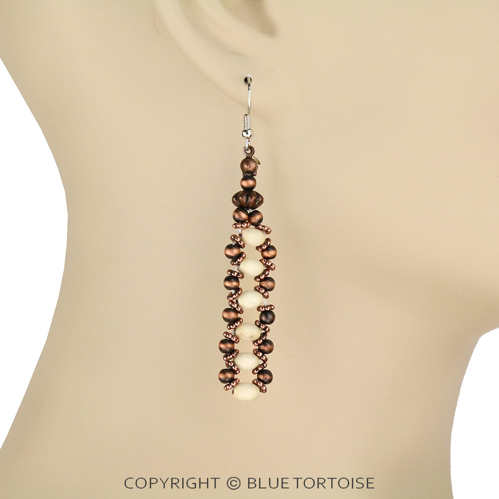 Navajo Style Pearl and Bead Drop Dangle Earrings - Image 2