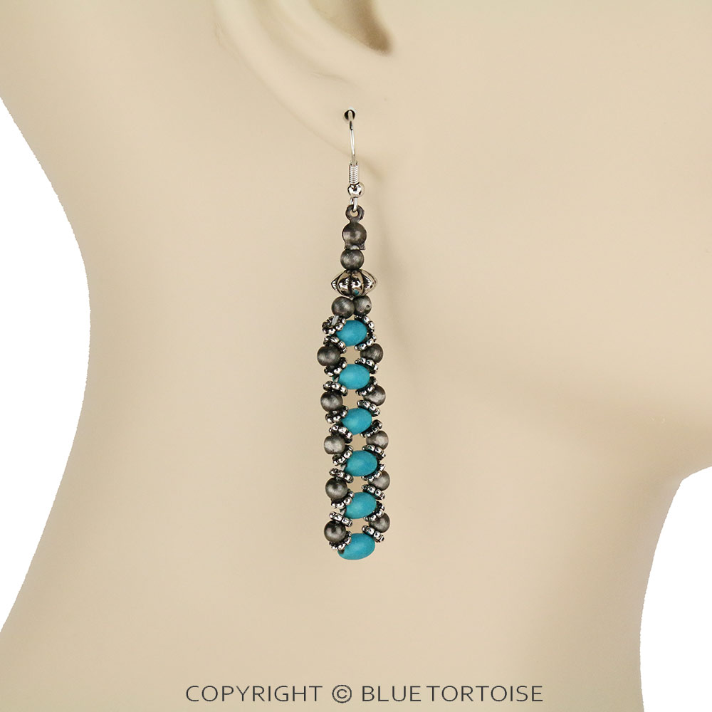 Navajo Style Pearl and Bead Drop Dangle Earrings - Image 2