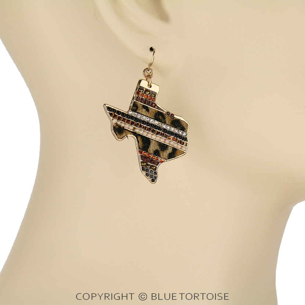 Western Leather TX Map Dangle Earrings - Image 2