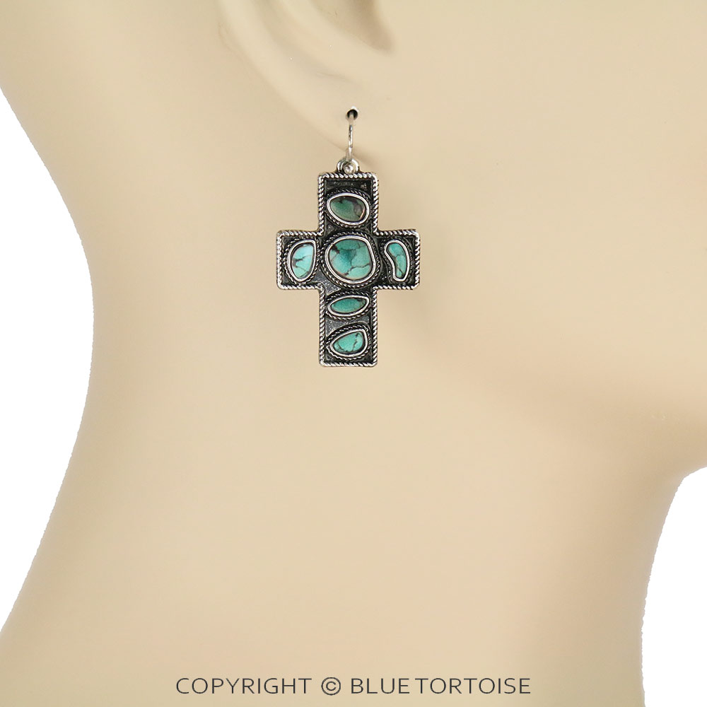 Western Cross Stone Dangle Earrings - Image 2