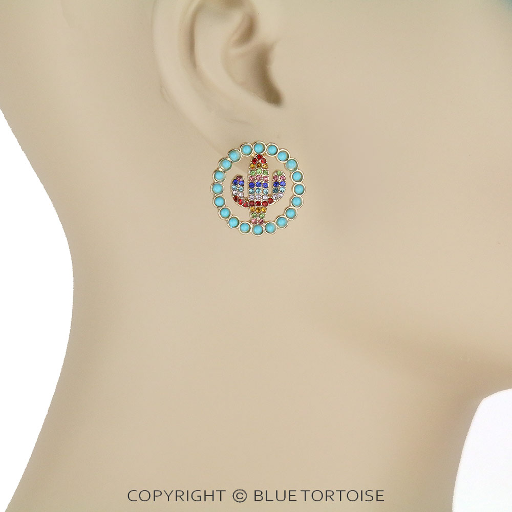 Cactus Stone Stud Earrings - Image 2