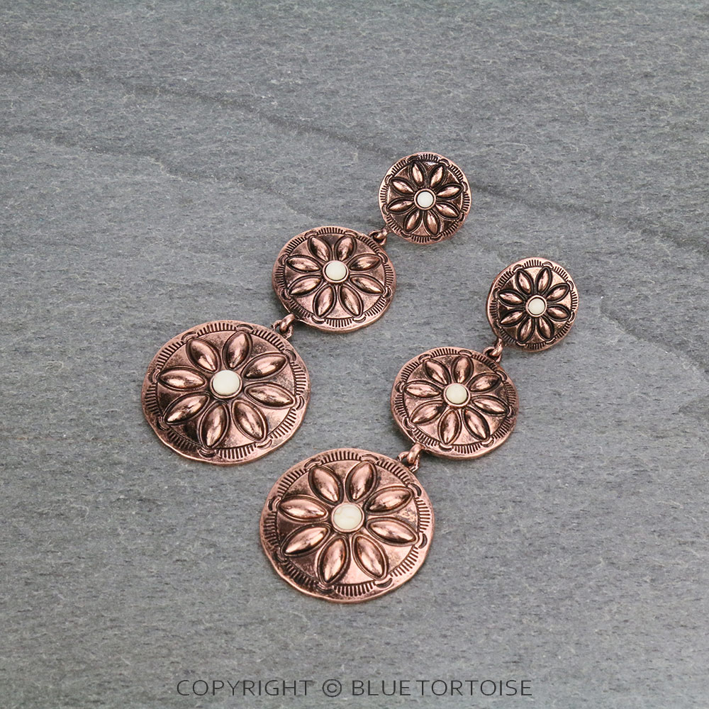 Triple Concho Drop Stud Earrings