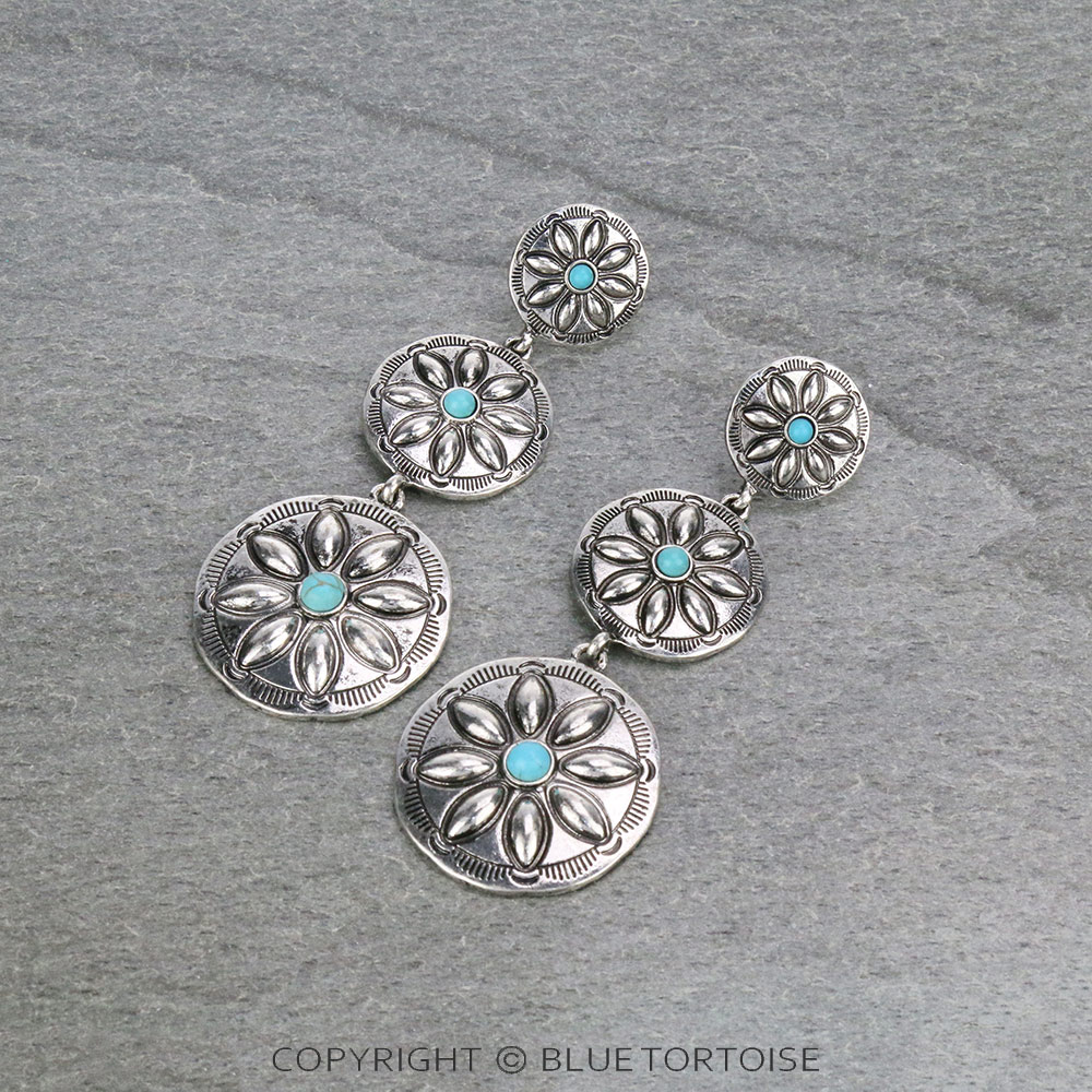 Triple Concho Drop Stud Earrings