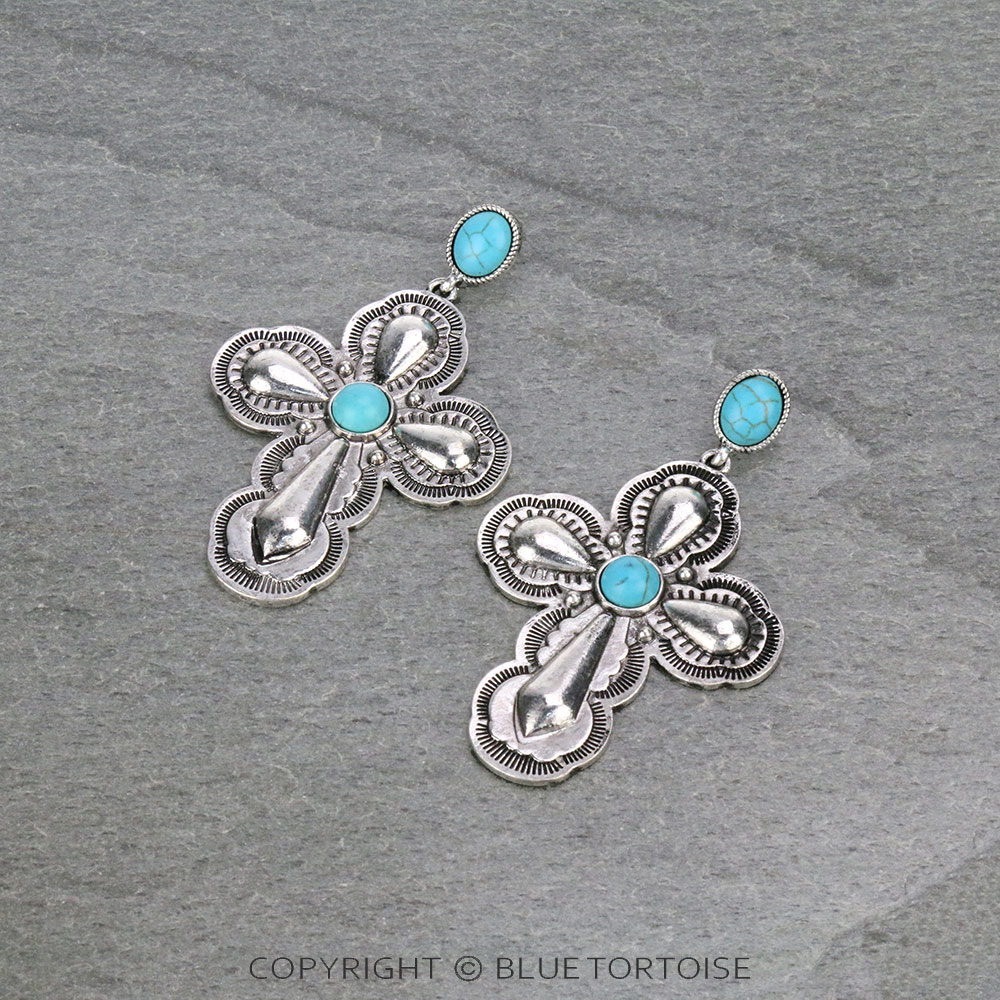 Western Cross Stone Stud Earrings