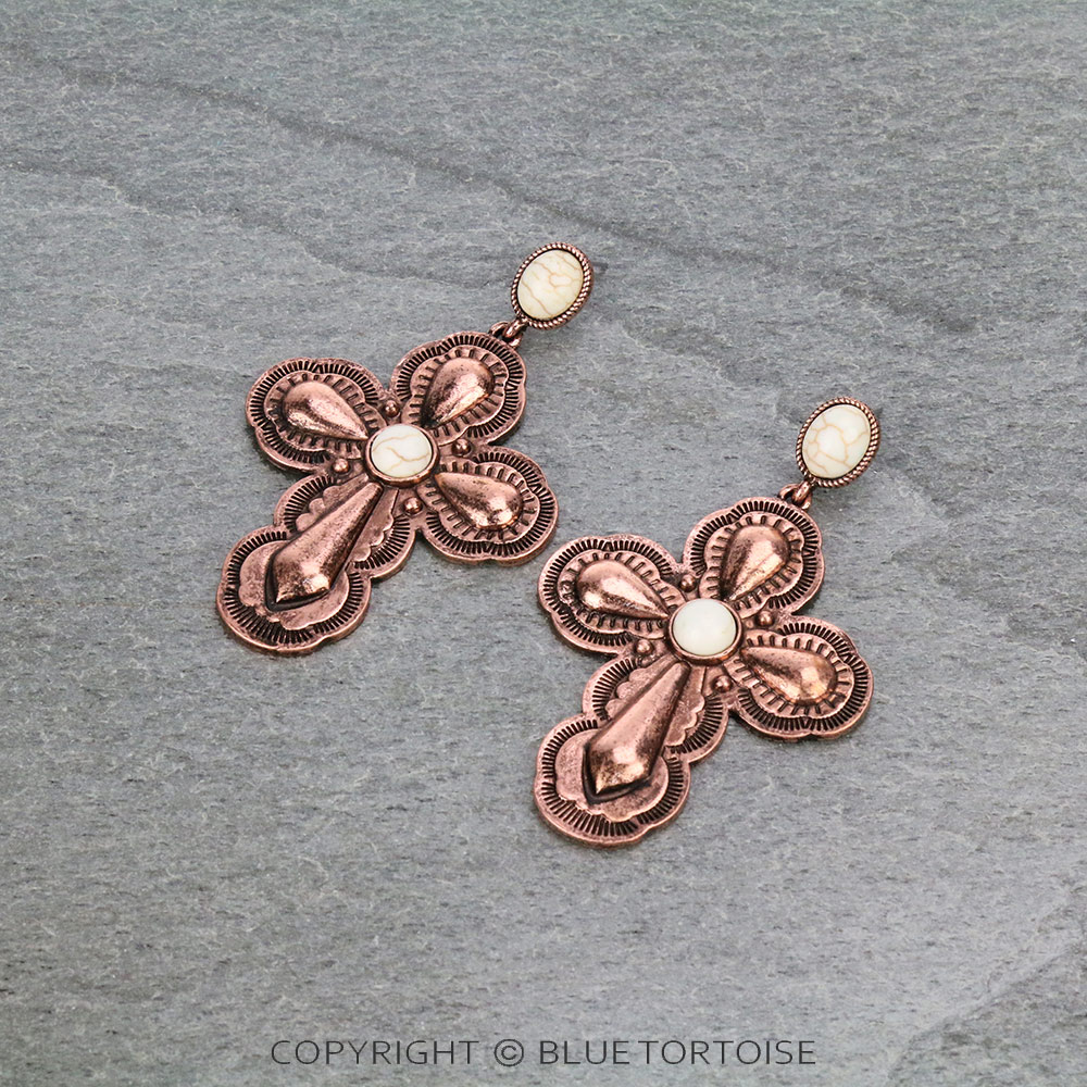 Western Cross Stone Stud Earrings