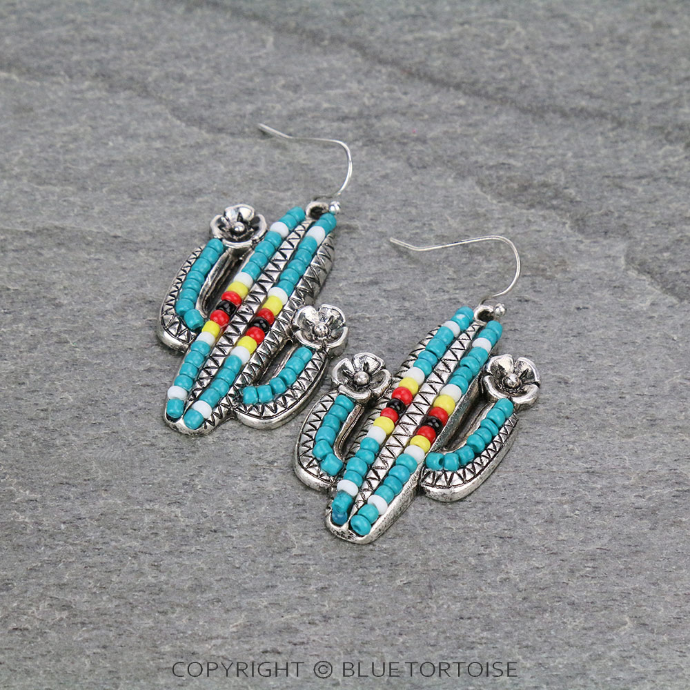 Western Cactus Seed Bead Dangle Earrings