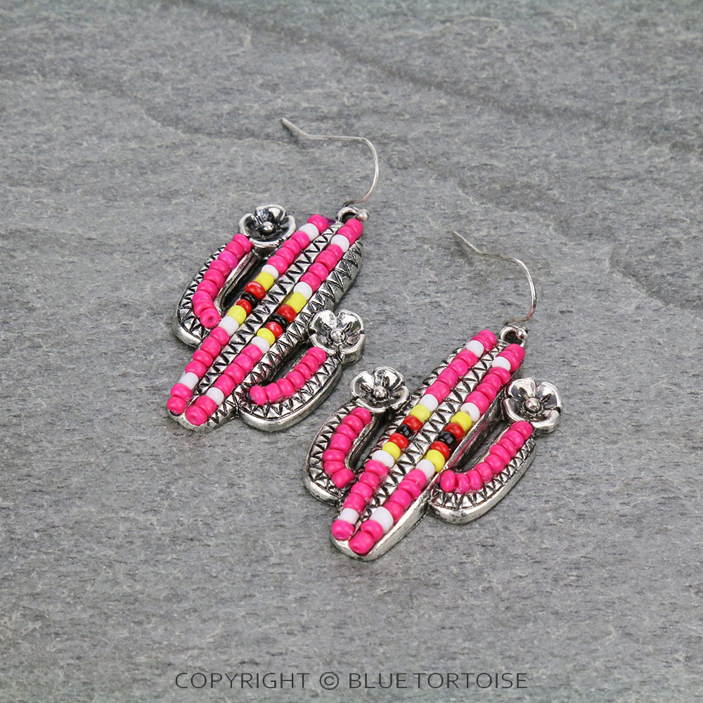 Western Cactus Seed Bead Dangle Earrings