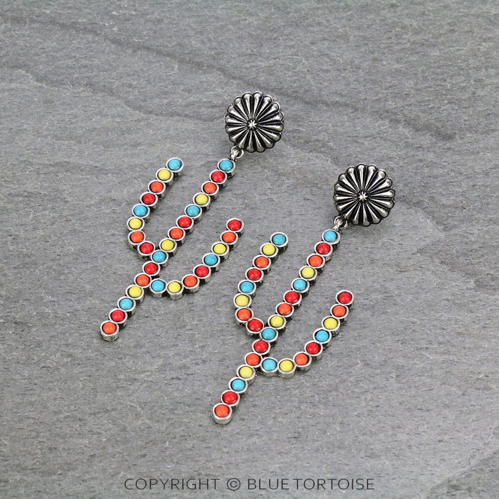 Western Cactus Stone Stud Earrings