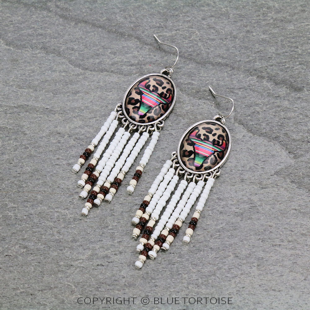 Longhorn Bubble with Seed Beads Tassel Dangle Earrings
