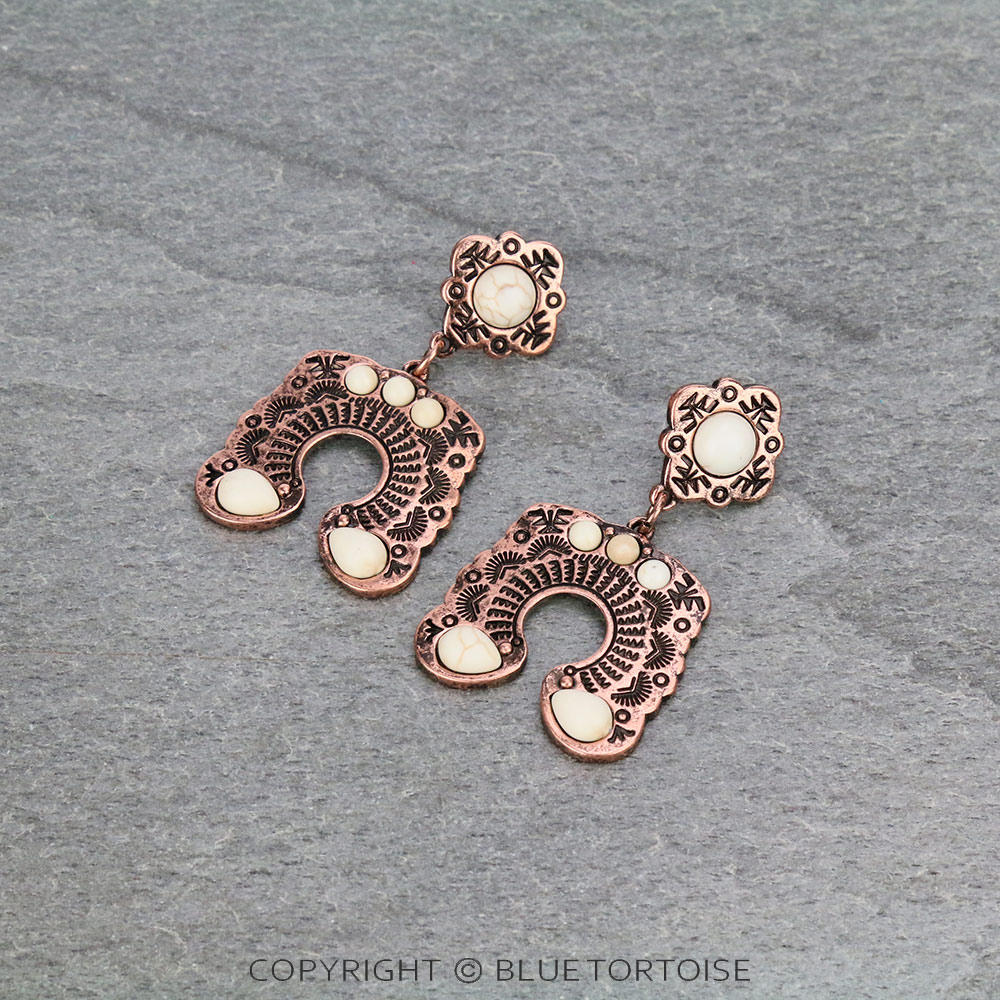 Western Squash Blossom Stone Stud Earrings