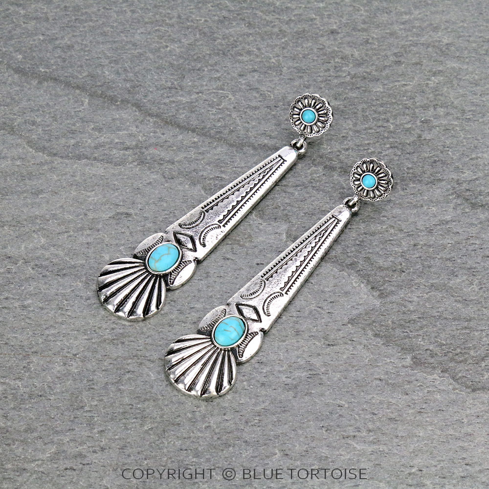 Western Concho Long Stud Earrings