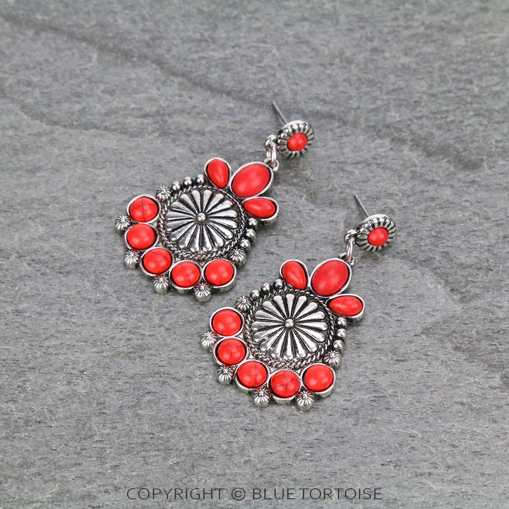 Western Concho Stone Stud Earrings