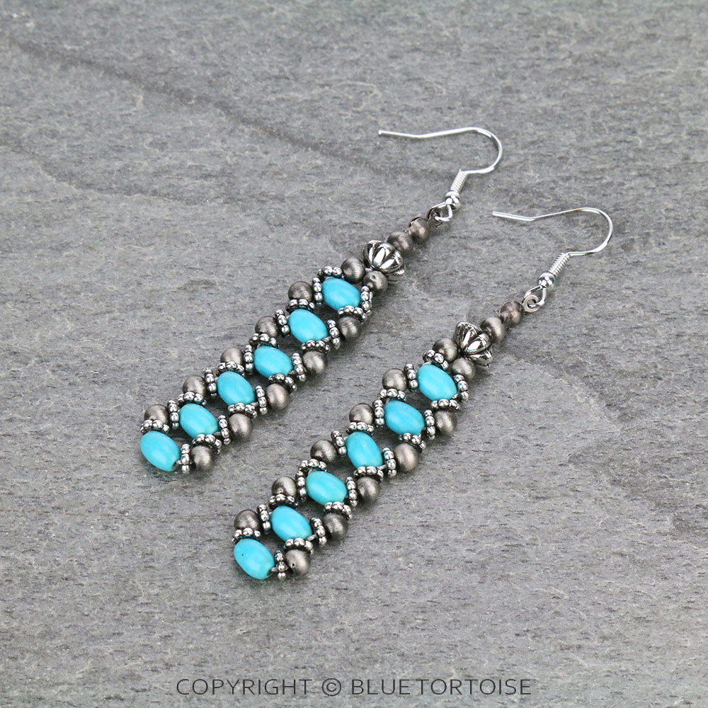 Navajo Style Pearl and Bead Drop Dangle Earrings