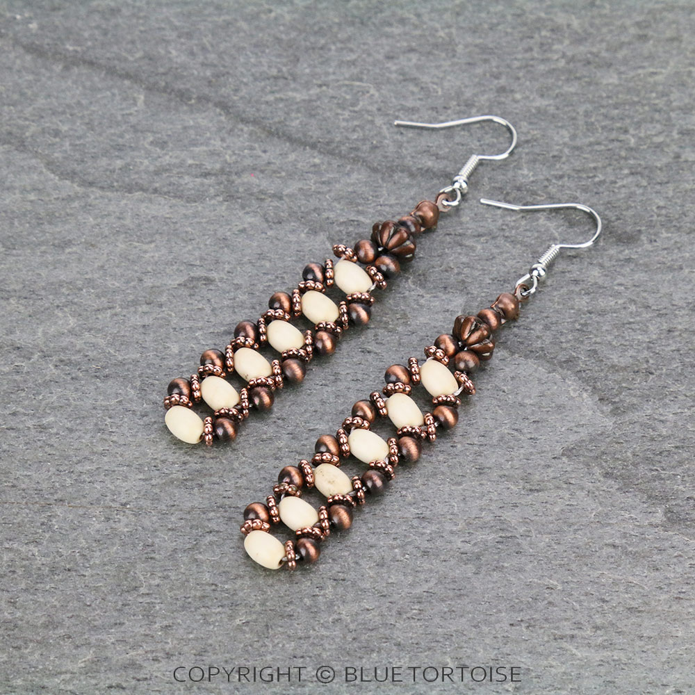 Navajo Style Pearl and Bead Drop Dangle Earrings