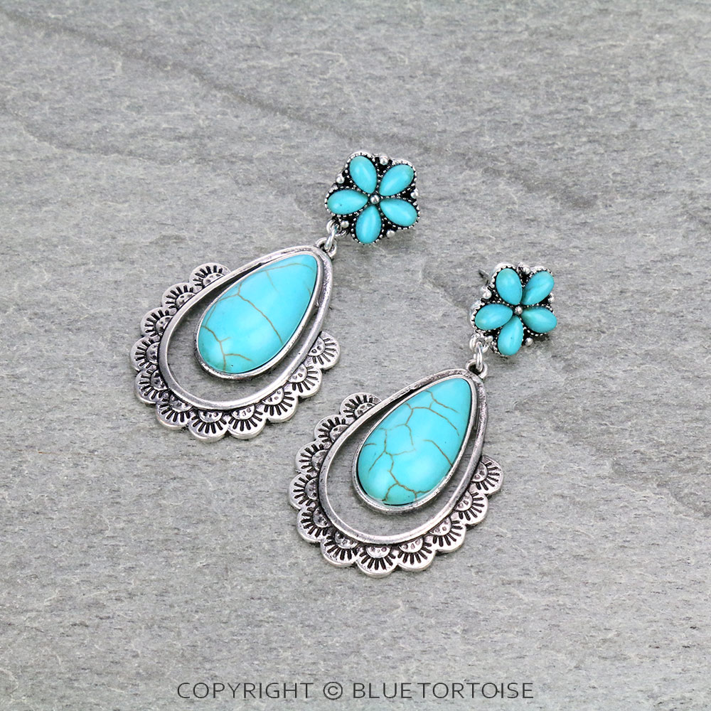 Western Teardrop Stone Drop Stud Earrings