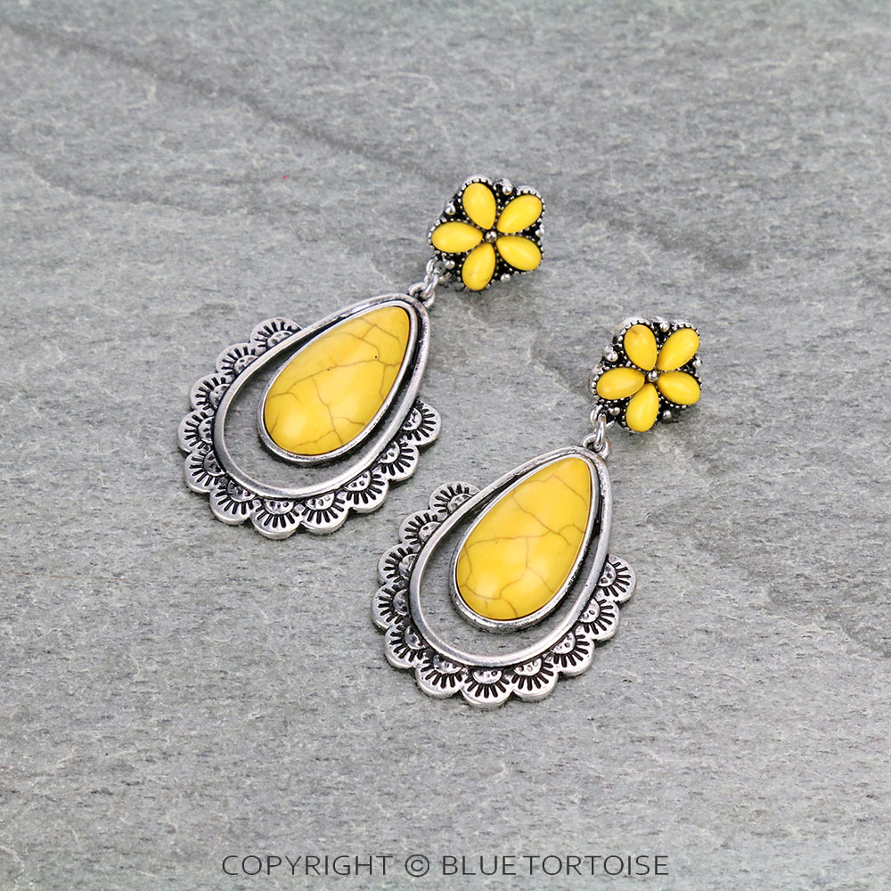 Western Teardrop Stone Drop Stud Earrings