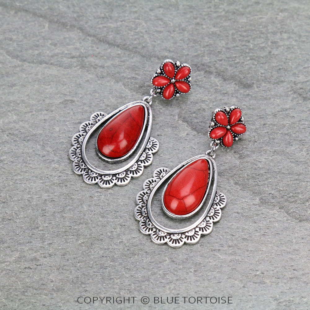 Western Teardrop Stone Drop Stud Earrings