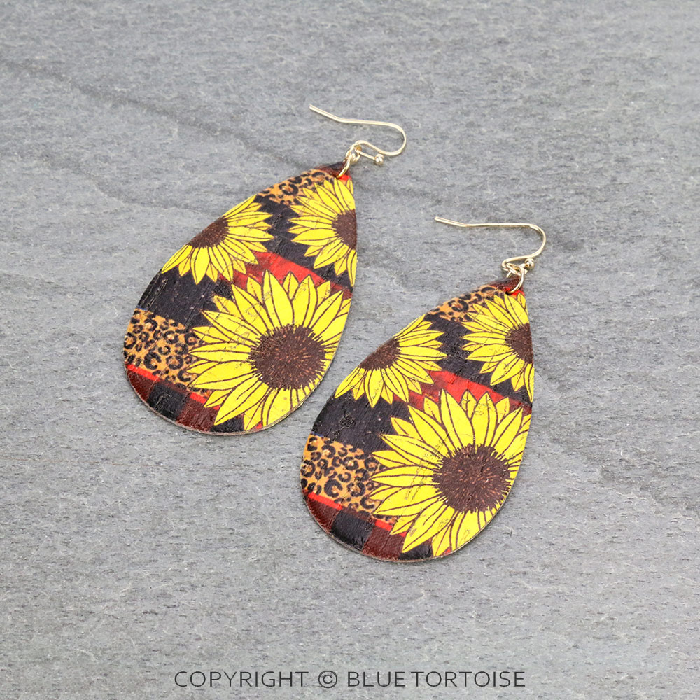 Sunflower Cork Teardrop Dangle Earrings