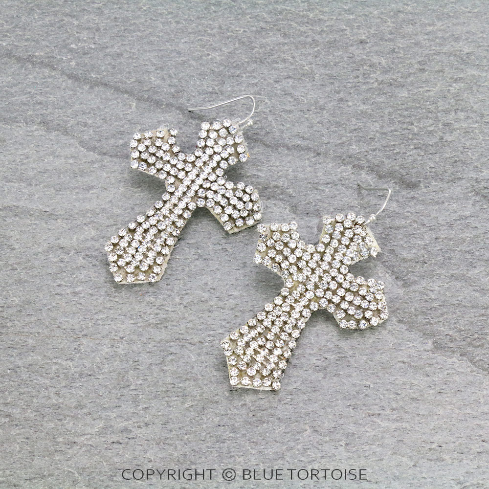 Western Cross Rhinestone Dangle Earrings