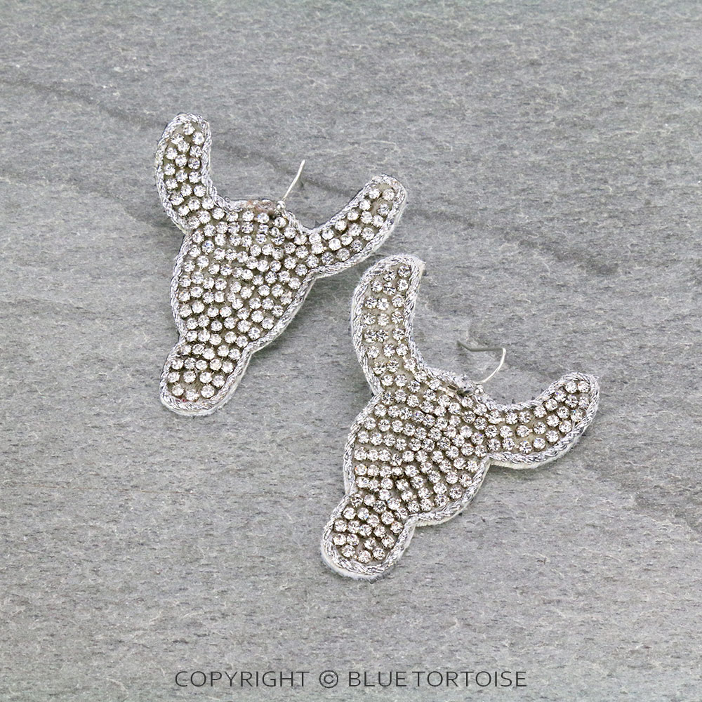 Western Long Horn Rhinestone Dangle Earrings