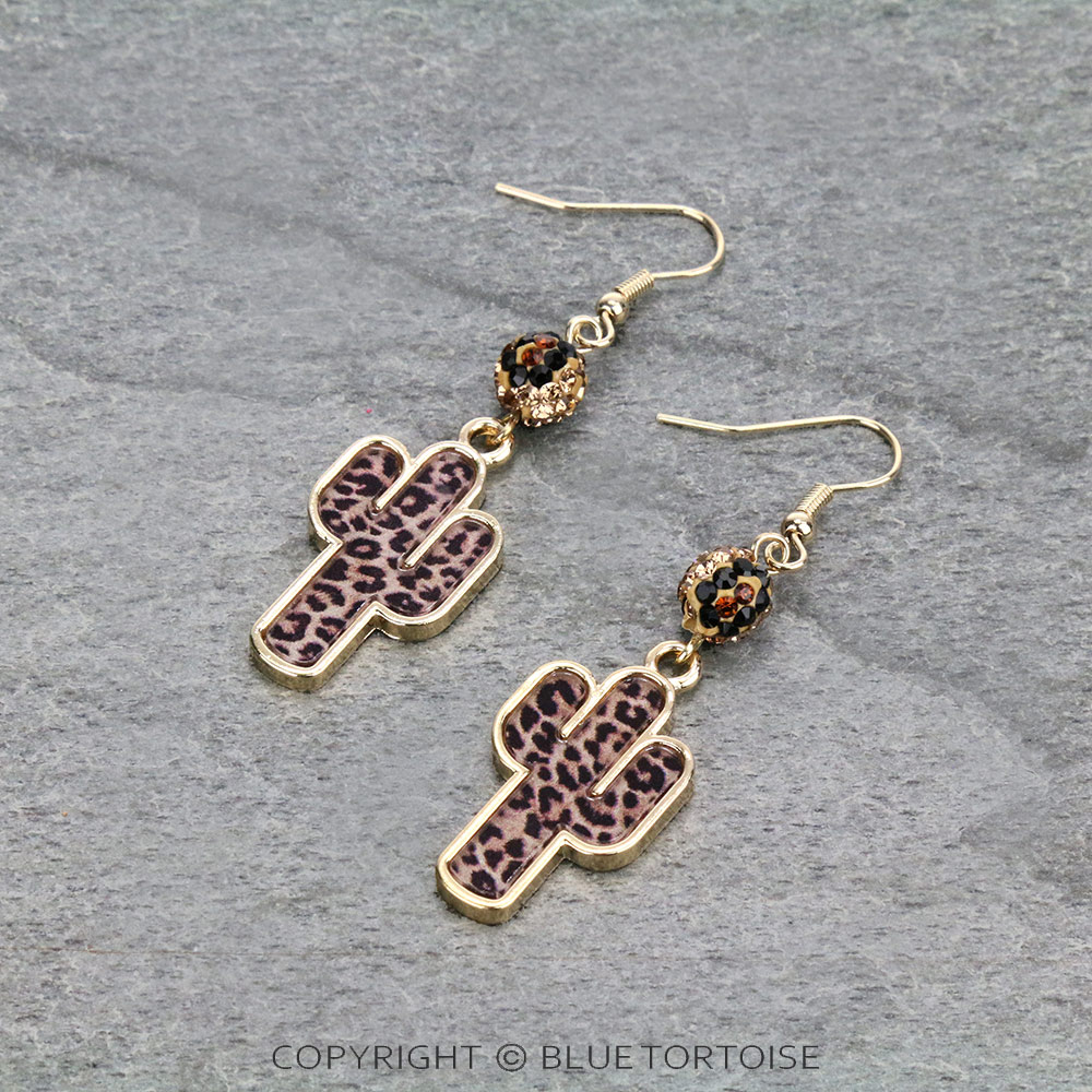 Leopard Cactus Dangle Earrings